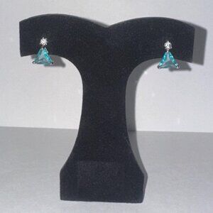 Blue and White CZ Triangle JIC Post Earrings